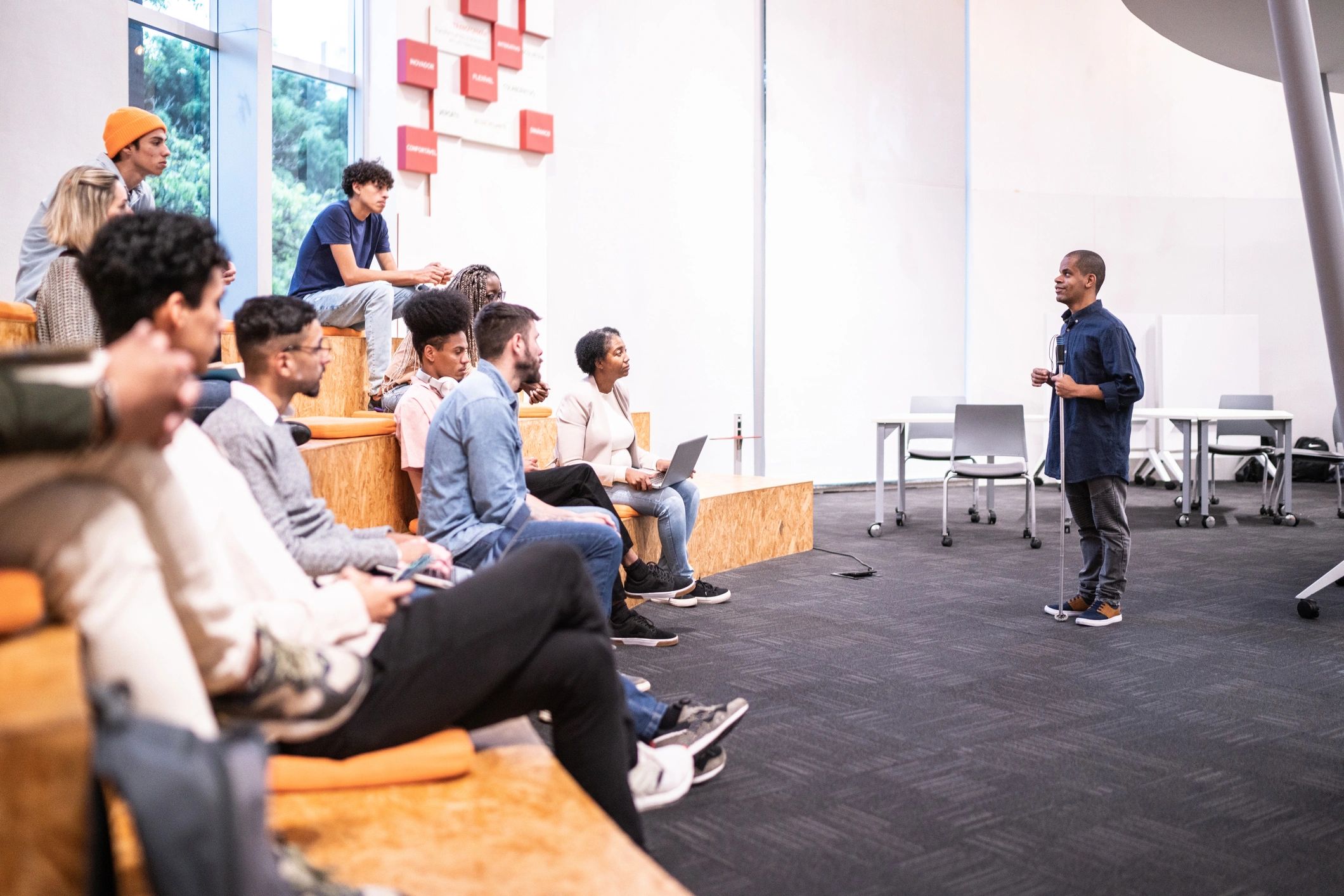 Researcher giving a lecture in a university setting