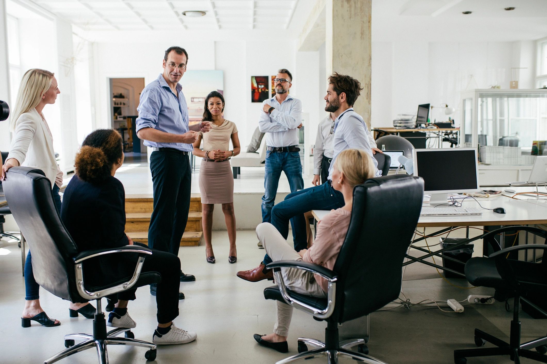 Research team meeting in a modern office